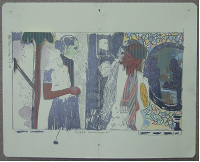 Dougal McKenzie: The Planning stage (scarf drawing, no.1), 21 x 26 cm, drawing, watercolour and collage, 2009; courtesy the artist and the Third Space Gallery